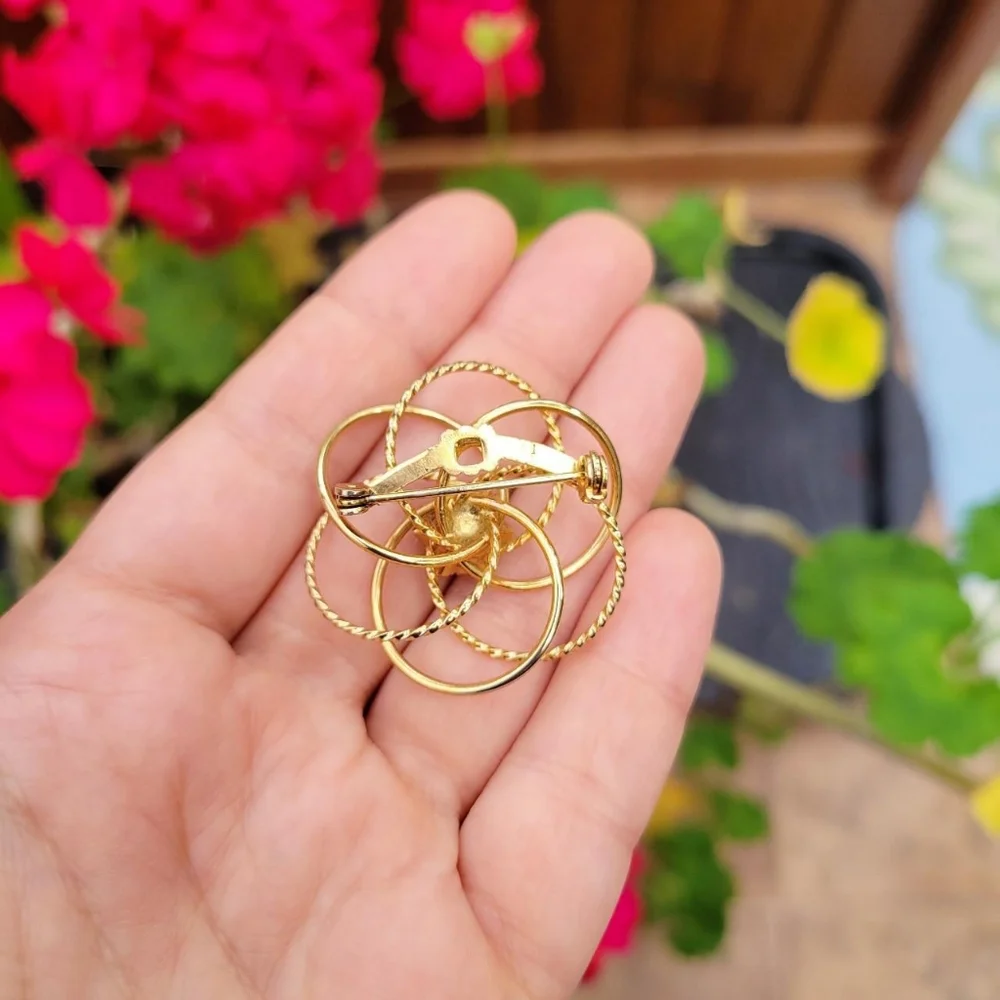 Vintage Green Gemstone Gold Brooch Pin